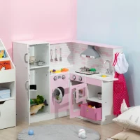 HOMCOM Cucina Giocattolo per Bambini 3-6 Anni con Luci e Utensili da Cucina Realistici, in MDF e PP, 84x93.5x85 cm(m-10)