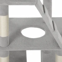 PawHut Krabpaal 204 cm, kattenboom met huisjes en ladder, meerlaagse krabpaal voor 1-3 katten tot 6 kg, lichtgrijs(m-12)