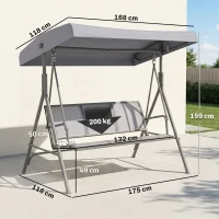 Outsunny Columpio de Jardín Exterior de 3 Plazas con Toldo Reclinable, Balancín de Jardín Exterior con Respaldo Transpirable y Marco de Acero, para Terraza Balcón, 175x118x159 cm, Gris(m-3)