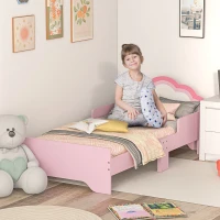 ZONEKIZ Cama para Crianças 70x140 cm com Barreira Antiqueda e Estrado Cama Infantil com Cabeceira em Forma de Nuvem Rosa(m-10)