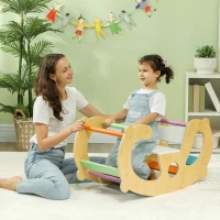 AIYAPLAY Gioco per Bambini 2 in 1 Arco Montessoriano e Sedia a Dondolo per Uso Interno, in Legno di Pino, 91x41x48 cm(m-2)