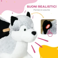 HOMCOM Cavallo a Dondolo a Forma di Cane Husky per Bambini da 18-36 Mesi, 60x33x50cm, Grigio(m-4)