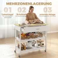 HOMCOM Küchenwagen mit Stauraum, Rollende Kücheninsel mit großer Arbeitsplatte, Schublade, 2 offenen Regalen, Handtuchhalter, Weiß(m-5)