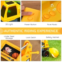 HOMCOM 2 in 1 Ride on Excavator Digger No Power Detachable Digging Bucket and Grab Bucket Music Light for 2-3 Years Old(m-6)