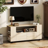 HOMCOM Meuble TV sur roulettes 102 cm, meuble télé pour téléviseur jusqu'à 42 pouces, 2 tiroirs, compartiments ouverts, naturel(m-8)
