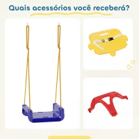Outsunny Baloiço Infantil 3 em 1 Cordas Ajustáveis com Encosto Amovível Barra em T Cinto de Segurança Azul Escuro(m-8)