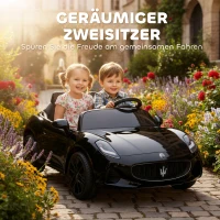 AIYAPLAY Maserati Elektroauto für Kinder, 2-Sitzer, 12V Batteriebetrieb, Fernbedienung, LED-Lichter, Musikfunktion, Schwarz(m-5)
