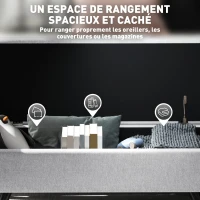 HOMCOM Banc de rangement 53,8L avec siège rembourré en lin et accoudoirs, pour salon, chambre, entrée, 132 x 42 x 50 cm, gris(m-5)
