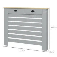 HOMCOM Copritermosifone in MDF a Doghe, Copricalorifero a Griglia con 2 Cassetti, 111x19x95.5 cm, Grigio(m-3)