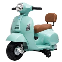 AIYAPLAY Mota Elétrica Infantil Mini Vespa GTS com 2 Rodas Auxiliares, Bateria de Lítio, Farol, Buzina e Encosto, Verde(m-1)