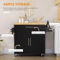 HOMCOM Cărucior de bucătărie Servierwagen Insula de bucătărie, 1 Suport pentru condimente, 1 Suport pentru prosoape, 109 cm x 40 cm x 89 cm, Negru(m-5)