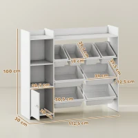 AIYAPLAY Meuble rangement enfant 3 à 8 ans, rangement jouets enfant avec 8 bacs amovibles, étagères de rangement, placard, blanc(m-3)