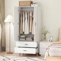HOMCOM Armoire chambre penderie 2 portes à fermeture douce, 2 tiroirs et barre de suspension, 80x54x180cm, blanc(m-15)