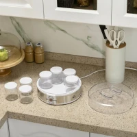 HOMCOM Aparat pentru iaurt 20W de 1.5L cu 7 borcane și afișaj cu butoane, din oțel inoxidabil și plastic, 24x24x13 cm, alb(m-8)
