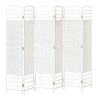 HOMCOM Paravent 6 Panneaux Bois Peuplier Blanc Paille