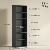 HOMCOM Bibliothèque étagère de rangement 6 niveaux avec étagères réglables pour salon, chambre, bureau, 60x24x158,5cm, noir(m-3)