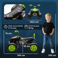 AIYAPLAY Quadricilo Elétrico para Crianças 24V com 2 Lugares 2 Motores Velocidade até 6,5 km/h Faróis Buzina Música e USB 109x68,5x76 cm Verde(m-3)