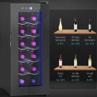 HOMCOM Frigider pentru 12 sticle cu Control Dublu al Temperaturii, Rafturi Reglabile și Iluminare, Negru(m-9)