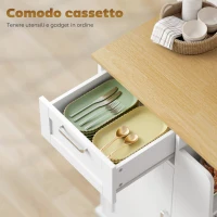 HOMCOM Carrello da Cucina con Cassetto, Armadietto, Portasciugamani e 3 Portaspezie, in Legno, 62x40x87 cm, Bianco(m-3)