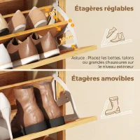 HOMCOM Meuble à chaussures 14 paires, armoire à chaussures 3 tiroirs rabattables, étagères réglables 69x29x119,8cm bois naturel(m-6)