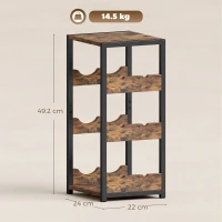 HOMCOM Suport pentru Sticle, Rafturi Ondulate, Picioare Reglabile, Maro Rustic, Negru(m-3)
