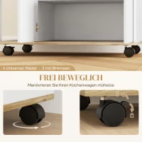 HOMCOM Rollende keukenwagen met opbergruimte, kast, verstelbare planken, voor keuken, woonkamer, eetkamer, wit(m-6)