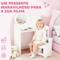 AIYAPLAY Toucador para Crianças com Banco e Espelho em Forma de Flor com Compartimentos Abertos 70x39x92,5 cm Branco(m-8)