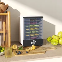 HOMCOM Desidratador de Alimentos 350W com 7 Bandejas Temperatura Ajustável 40-70℃ Desidratador de Fruras Verduras 30x22,8x32,6 cm Branco(m-10)