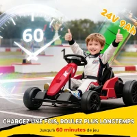 AIYAPLAY Kart Électrique pour Enfants 24 V, Go Kart, Moteur 2 x 150W, Mode Drift, Siège Réglable, Démarrage Progressif, Rouge(m-5)