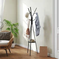 HOMCOM Freestanding Metal Coat Rack Stand 9 Hooks Clothes Tree with 1 Shelf Hat Display Hall Tree Hanger Bag Umbrella Hanging Organiser Black(m-7)