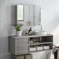 HOMCOM Dulap suspendat pentru baie cu oglindă, mobilier de baie, uși duble și rafturi reglabile, 80x15x60cm, gri(m-5)