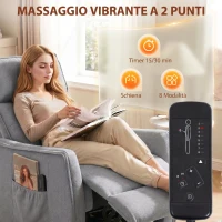 HOMCOM Poltrona Massaggiante e Reclinabile a 160° con Poggiapiedi e Telecomando, 69x93x104cm, Effetto Lino Grigio Chiaro(m-4)