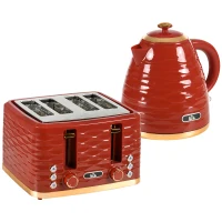 HOMCOM 3000W 1.7L Rapid Boil Kettle & 4 Slice Toaster, Kettle and Toaster Set with 7 Browning Controls and Crumb Tray, Red(m-11)