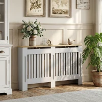 HOMCOM Slatted Radiator Cover, Painted Cabinet with Line Grill Design, 152L × 19W × 81H cm, Grey(m-10)
