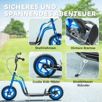 AIYAPLAY Kinderroller met verstelbaar stuur, grote wielen, parkeerstandaard, handrem, voor kinderen van 5-12 jaar, Blauw(m-6)