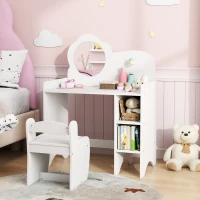 AIYAPLAY Toucador para Crianças com Banco e Espelho em Forma de Flor com Compartimentos Abertos 70x39x92,5 cm Branco(m-10)