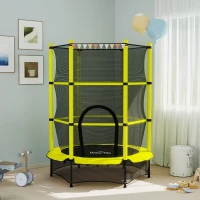 HOMCOM Cama Elástica Infantil Ø140 cm para Crianças dos 3-10 Anos com Rede de Segurança, Suporta até 50 kg, para Interior e Exterior, Amarelo(m-10)