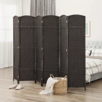 HOMCOM Biombo de 6 Painéis Separador de Ambientes Dobrável 240x1,6x170 cm para Sala de Estar Dormitório Escritório Marrom(m-10)