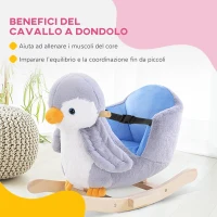 HOMCOM Cavallo a Dondolo a Pinguino in Peluche con 32 Musiche e Cintura di Sicurezza, Età 18 Mesi(m-5)