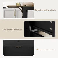 HOMCOM Insulă de Bucătărie cu Ala Rabatabilă 2 Uși Sertar Suport pentru Condimente Bară de Agățat Șervețel și Raft Reglabil 106x42x87 cm Negru și Stejar(m-4)