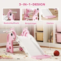 AIYAPLAY 3-in-1 Rutsche für Kinder, Giraffenform, Basketballkorb, Ball, Rosa(m-4)