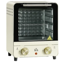 HOMCOM Mini Forno Elétrico 15 Litros 1000W com Temperatura até 230°C e Temporizador 60 Minutos 25,5x27,5x32cm Creme(m-11)
