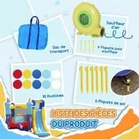 Outsunny Château Gonflable avec Toboggan Trampoline Piscine et Mur d'escalade jusqu'à 3 enfants +3 Ans avec souffleur 450W et Sac de Transport 265 x 260 x 200 cm Multicolore(m-5)