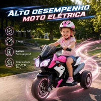 HOMCOM Mota Elétrica Infantil de 3 Rodas com Pedal, Farol LED, Música e Buzina para Crianças de 3 a 5 Anos, Rosa(m-5)