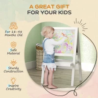 AIYAPLAY Kids Easel, Art Easel with Double Sided Whiteboard, Chalkboard, Storage, 2 in 1 Standing Easel for Toddlers 18-48 Months, White(m-6)