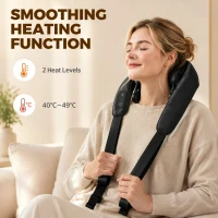 HOMCOM Cordless Neck Massager with Heat, Deep Tissue 4D Shiatsu Neck and Shoulder Massager for Car Home, Gifts for Men Women(m-5)