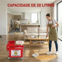 HOMCOM Balde de Limpeza com Escorredor Painel Separador e Rodas Capacidade de 20L para Limpezas Domésticas 45x26,5x70 cm Vermelho(m-5)