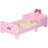 ZONEKIZ Princess-Themed Kids Toddler Bed w/ Cute Patterns, Safety Rails, for Ages 3-6 Years - Pink(m-10)