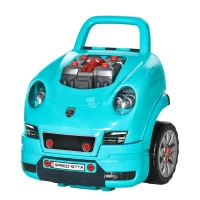 HOMCOM Juego Infantil de Motor con Herramientas 61 Piezas Volante Bocina Faros Caja de Almacenaje y Ruedas 40x39x47 cm Turquesa(m-12)