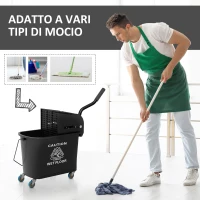 HOMCOM Carrello per Pulizie in Plastica PP da 20L con Secchio e Strizzatore, 60x27x70.5 cm, Nero(m-7)